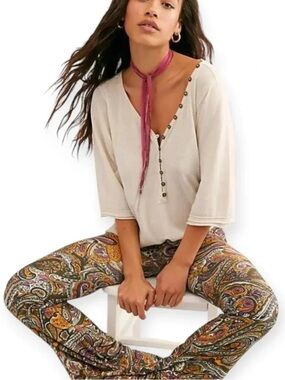 Free People We The Free Morgan Henley Top Size XS Oatmeal Beige Slouchy